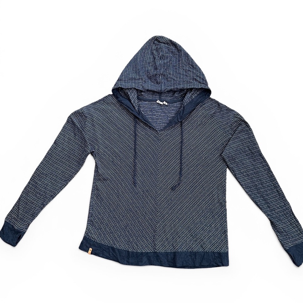 tentree Striped Hoodie Women XL Navy Blue Excellent Chevron Lightweight V-Neck‎